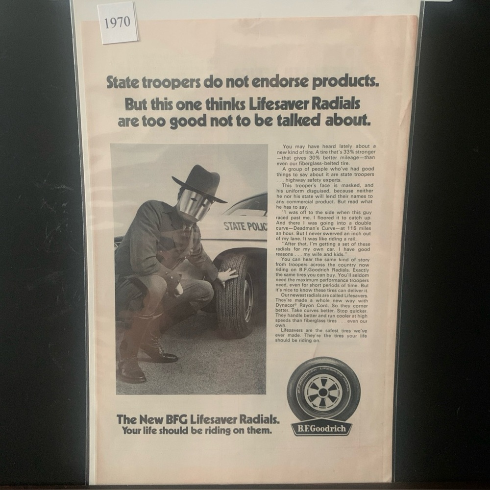 Vintage 1970 BF Goodrich Tires Lifesaver Radials Ad Advertisement